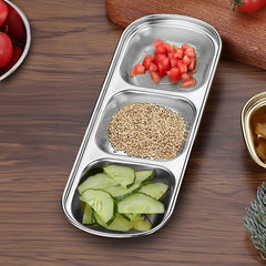 SOGA 20.5cm Silver Sauce Pan with Three Compartments Divided Sauce Dish Kitchen Essential