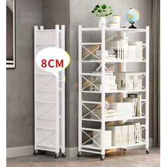 SOGA 4 Tier Steel White Foldable Display Stand Multi-Functional Shelves Storage Organizer with Wheels