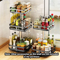 SOGA 2X 2 Tier Steel Black Square Rotating Multi-Function Kitchen Portable Storage Spice Seasoning Kitchen Countertop Organiser Shelf