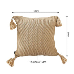 SOGA 2X 50CM Light Brown Pillow with Tassel Accents, Rizzy Transitional Cover Throw Pillow