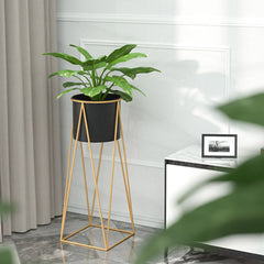 SOGA 2X 70cm Gold Metal Plant Stand with Black Flower Pot Holder Corner Shelving Rack Indoor Display