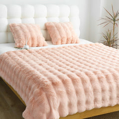 SOGA 160X200cm Throw Blanket Pink Double Layer Rabbit Fur Cozy Comfort with Stylish Decor