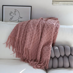 SOGA 2X Pink Diamond Pattern Knitted Throw Blanket Warm Cozy Woven Cover Couch Bed Sofa Home Decor with Tassels