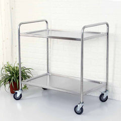 SOGA 2X 2 Tier Food Cart Utility Small2 Tier 81x46x85cm Stainless Steel Kitchen Dining Food Cart Trolley Utility Round Small