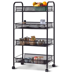 SOGA 2X 4 Tier Steel Black Bee Mesh Kitchen Cart Multi-Functional Shelves Storage Organizer with Wheels