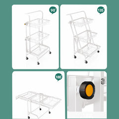 SOGA 3 Tier Steel White Adjustable Kitchen Cart Multi-Functional Shelves Storage Organizer with Wheels