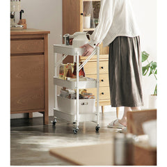 SOGA 2X 3 Tier Steel White Foldable Kitchen Cart Multi-Functional Shelves Storage Organizer with Wheel