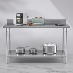 SOGA Commercial Catering Kitchen Stainless Steel Prep Work Bench Table with Back-splash 150*70*85cm