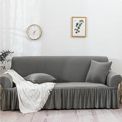 SOGA 3-Seater Grey Sofa Cover with Ruffled Skirt Couch Protector High Stretch Lounge Slipcover Home Decor