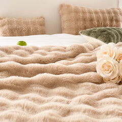 SOGA 2X 200cm Light Camel Fur Fuzzy Super Soft and Cozy Fluffy Throw Blanket