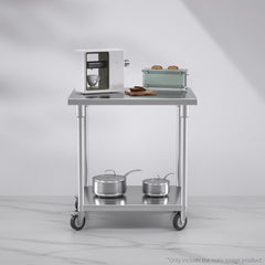 SOGA 80cm Commercial Catering Kitchen Stainless Steel Prep Work Bench Table with Wheels