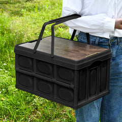 SOGA 2X 42cm 30L Black Car & Camping Foldable Storage Box Crate Stackable Container with Handle