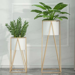 SOGA 4X 70cm Gold Metal Plant Stand with White Flower Pot Holder Corner Shelving Rack Indoor Display