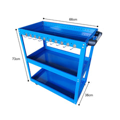 SOGA 2X 3 Tier Tool Storage Cart Portable Service Utility Heavy Duty Mobile Trolley with Hooks Blue