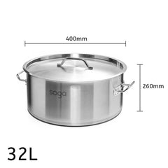 SOGA Stock Pot 32Lt Top Grade Thick Stainless Steel Stockpot 18/10