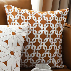 SOGA 50cm Brown Checkered Chain Jacquard Square Pillow Decorative Cushion for Home Deco