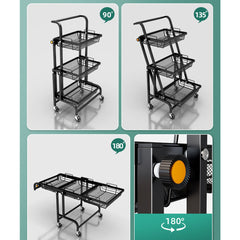 SOGA 3 Tier Steel Black Adjustable Kitchen Cart Multi-Functional Shelves Storage Organizer with Wheels