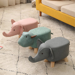 SOGA 2X Grey Children Bench Deer Character Round Ottoman Stool Soft Small Comfy Seat Home Decor