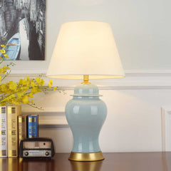 SOGA Oval Ceramic Table Lamp with Gold Metal Base Desk Lamp Blue