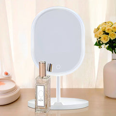 SOGA 26cm White Oval Smart LED Makeup Bedroom Table Vanity Mirror Tricolor Adjustable Light