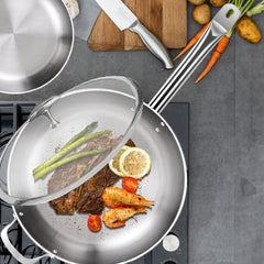 SOGA 2X 30cm Stainless Steel Saucepan Sauce pan with Glass Lid and Helper Handle Triple Ply Base Cookware