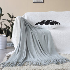 SOGA Grey Acrylic Knitted Throw Blanket Solid Fringed Warm Cozy Woven Cover Couch Bed Sofa Home Decor