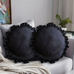 SOGA 45Cm Butterfly Black Vintage Lotus Leaf Edge Round Throw Pillow