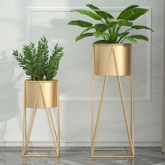 SOGA 70cm Gold Metal Plant Stand with Gold Flower Pot Holder Corner Shelving Rack Indoor Display