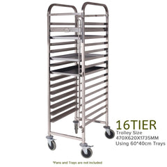 SOGA Gastronorm Trolley 16 Tier Stainless Steel Cake Bakery Trolley Suits 60*40cm Tray