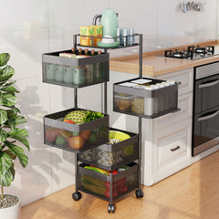 SOGA 5 Tier Steel Square Rotating Kitchen Cart Multi-Functional Shelves Storage Organizer with Wheels