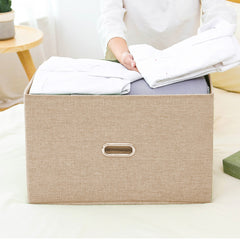 SOGA Beige Small Foldable Canvas Storage Box Cube Clothes Basket Organiser Home Decorative Box