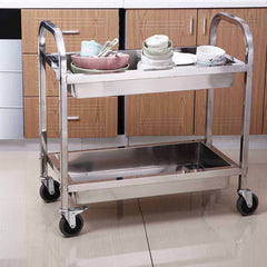 SOGA 2 Tier Stainless Steel Kitchen Trolley Bowl Collect Service Food Cart 75×40×83cm Small