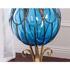 SOGA 85cm Blue Glass Floor Vase with Tall Metal Flower Stand