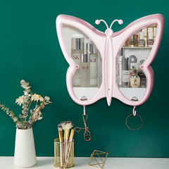 SOGA 2X Pink Butterfly Shape Wall-Mounted Makeup Organiser Dustproof Waterproof Bathroom Storage Box Home Decor