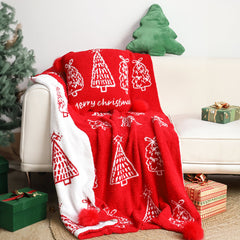 SOGA 2X 130x170cm Throw Blanket Red Christmas Tree Half Fleece for Holiday Season Cozy