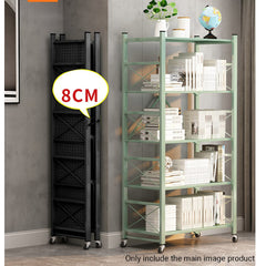 SOGA 2X 4 Tier Steel Black Foldable Display Stand Multi-Functional Shelves Storage Organizer with Wheels