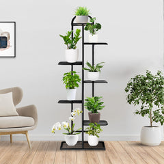 SOGA 2X 7 Tier 8 Pots Black Metal Plant Stand Flowerpot Display Shelf Rack Indoor Home Office Decor