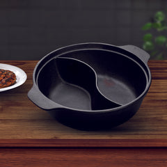 SOGA 32CM Round Cast Iron Shabu Shabu Hotpot Beef Chicken Stew Wok Two-Flavor Division