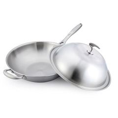 SOGA 2X 18/10 Stainless Steel Fry Pan 36cm Frying Pan Top Grade Skillet with Helper Handle and Lid