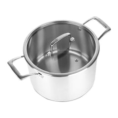 SOGA 2X 26cm Stainless Steel Soup Pot Stock Cooking Stockpot Heavy Duty Thick Bottom with Glass Lid