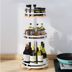 SOGA 2X 3 Tier Steel White Round Rotating Multi-Function Kitchen Portable Storage Spice Seasoning Kitchen Countertop Organiser Shelf