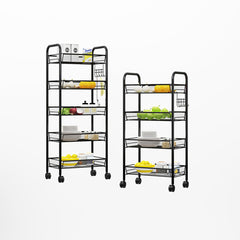 SOGA 5 Tier Steel Black Bee Mesh Kitchen Cart Multi-Functional Shelves Storage Organizer with Wheels