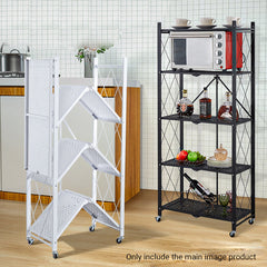 SOGA 4 Tier Steel White Foldable Kitchen Cart Multi-Functional Shelves Storage Organizer with Wheels