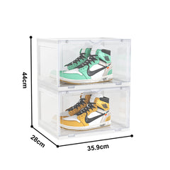 SOGA 2X 2 Tier Transparent Portable Shoe Organiser Sneaker Footwear Folding Plastic Bin Stackable Storage Box with Magnetic Door