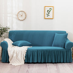 SOGA 3-Seater Blue Sofa Cover with Ruffled Skirt Couch Protector High Stretch Lounge Slipcover Home Decor