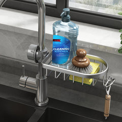 SOGA 2X Dark Grey Single Kitchen Sink Organiser Faucet Soap Sponge Caddy Rack Storage Drainer