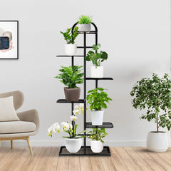 SOGA 2X 6 Tier 7 Pots Black Metal Plant Stand Flowerpot Display Shelf Rack Indoor Home Office Decor