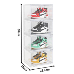 SOGA 2X 4 Tier Transparent Portable Shoe Organiser Sneaker Footwear Folding Plastic Bin Stackable Storage Box with Magnetic Door