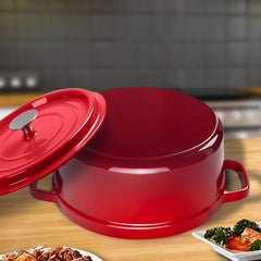 SOGA Cast Iron Enamel Porcelain Stewpot Casserole Stew Cooking Pot With Lid 5L Red 26cm