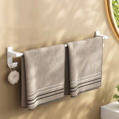 SOGA 2X 62cm White Wall-Mounted Double Pole Towel Holder Bathroom Organiser Rail Hanger with Hooks